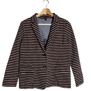 J. Crew Striped Cotton Sweatshirt Blazer Jacket Women's Medium Black Tan Preppy
